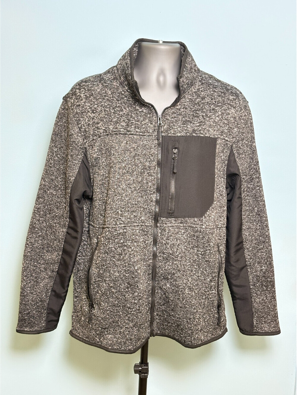 Beverly Hills Polo Club Sweater Fleece Jacket Mens L Gray Full Zip Hybrid Coat